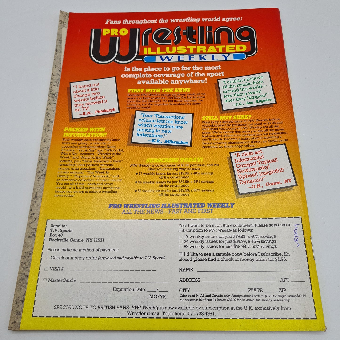Pro Wrestling Illustrated April 1992 Lex Luger WWF WCW