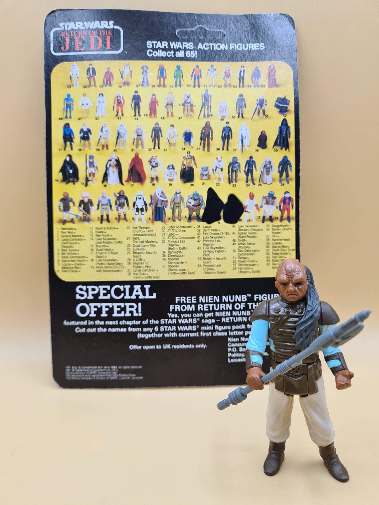 Star Wars Weequay Palitoy ROTJ Cardback 65 Back 1983 Backing Card Figure