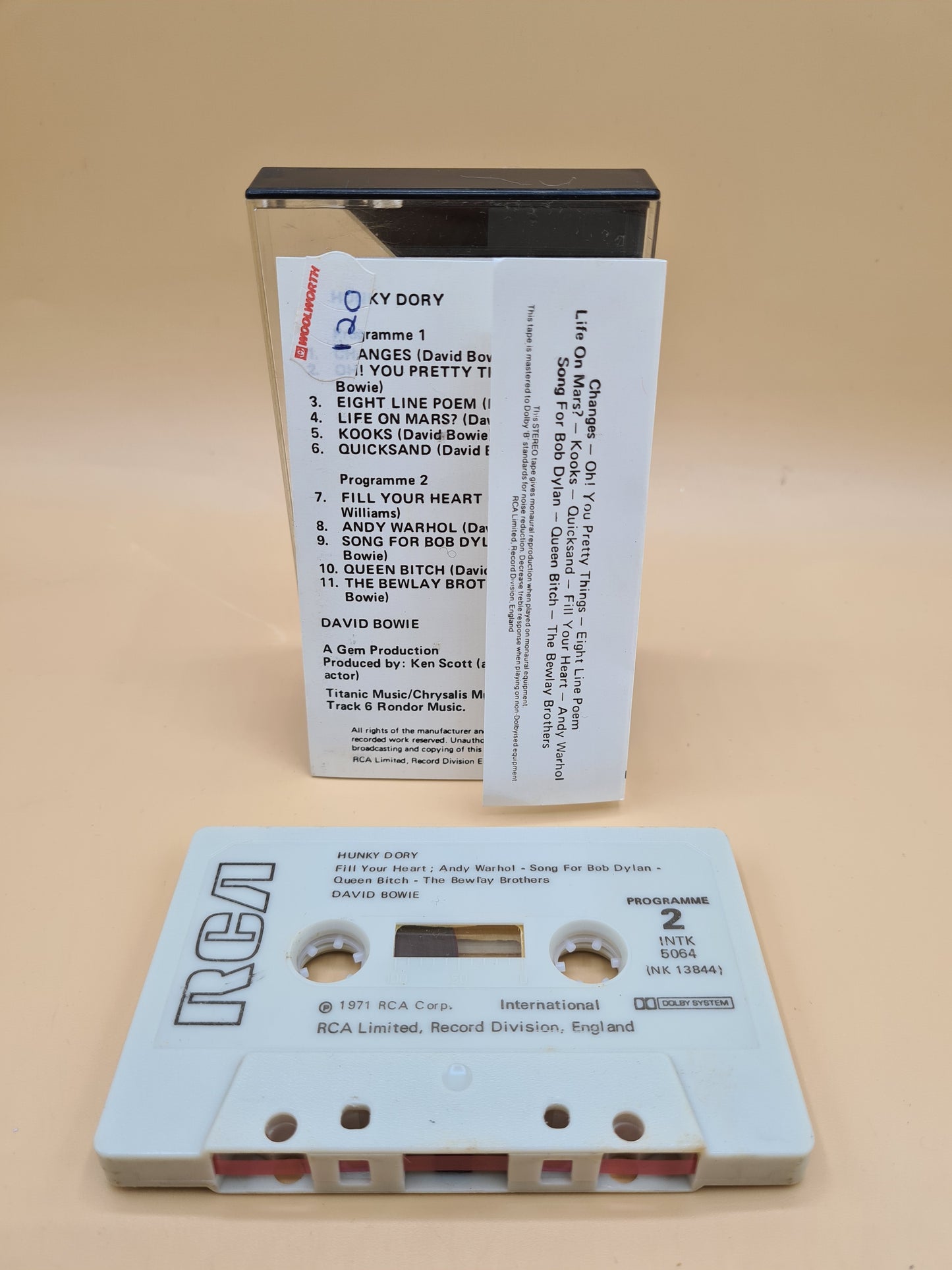 David Bowie Hunky Dory Cassette Tape RCA 1971