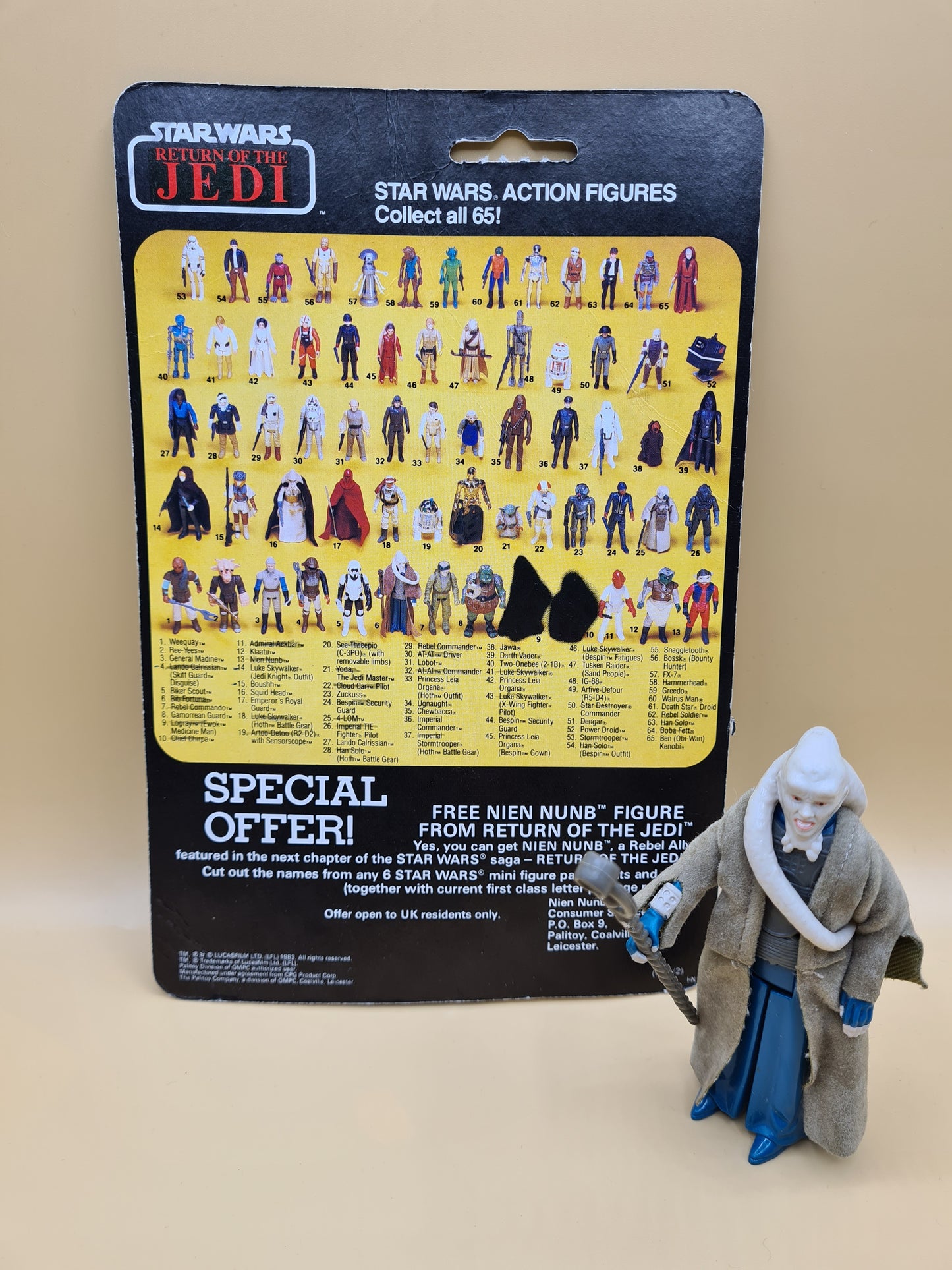 Star Wars Bib Fortuna Action Figure Rotj 1983 + Backing Card