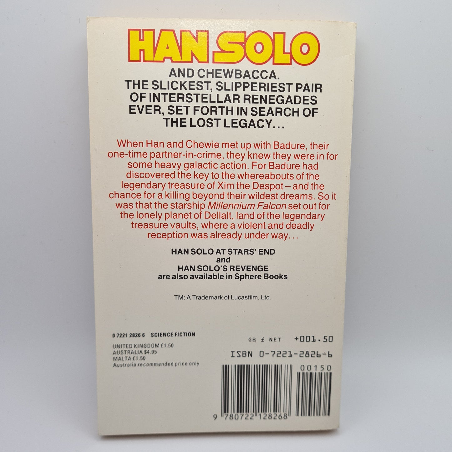 Star Wars Han Solo & The Lost Legacy Novel Book