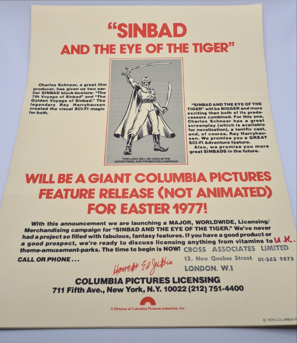 Sinbad & The Eye Of The Tiger Original Marketing Sheet 1976 W3