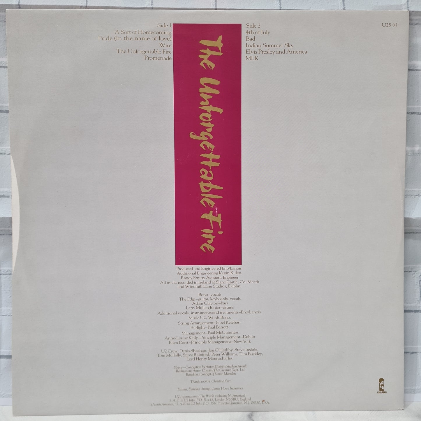 U2 The Unforgettable Fire LP 12" Vinyl