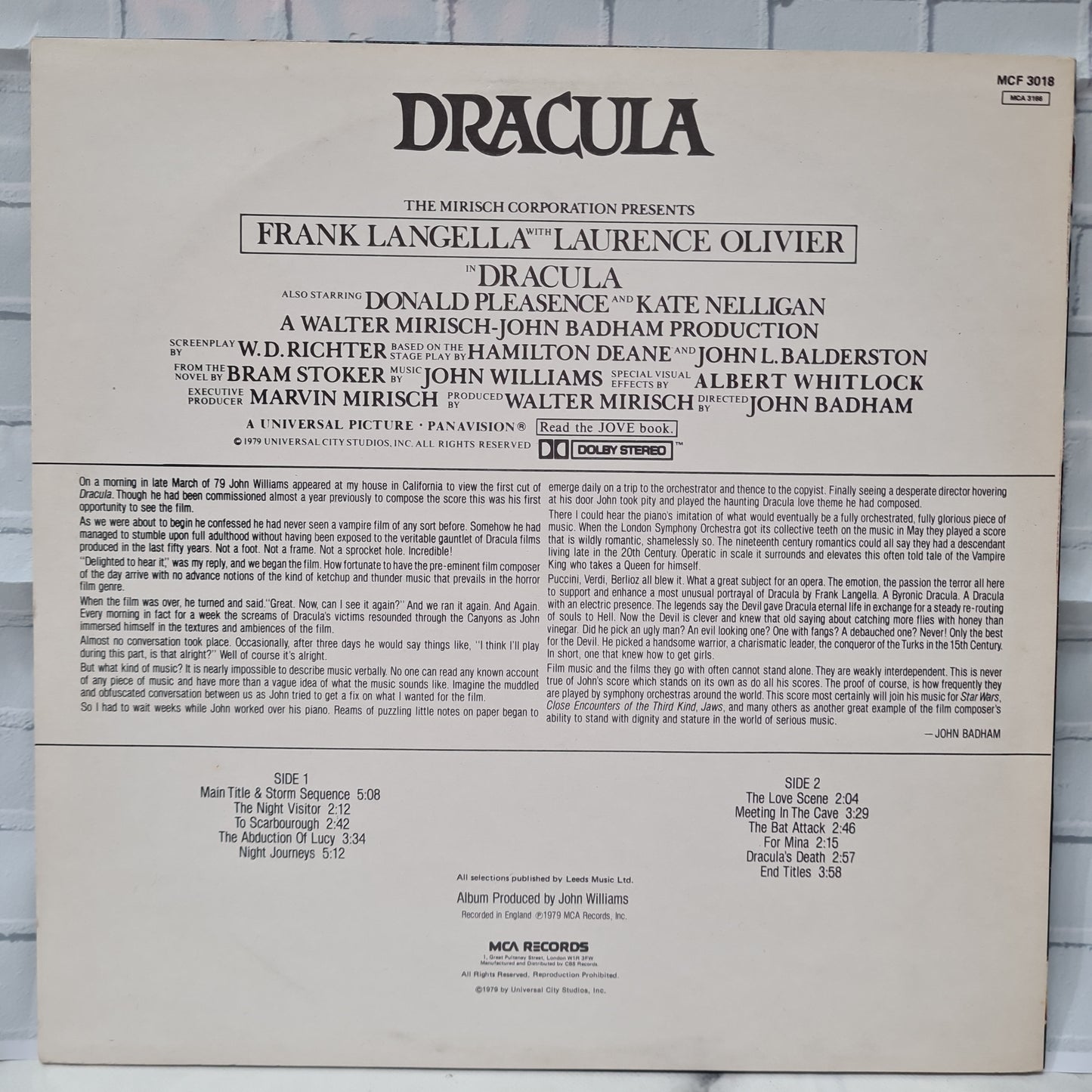 Dracula Composed By John Williams OST 12" Vinyl