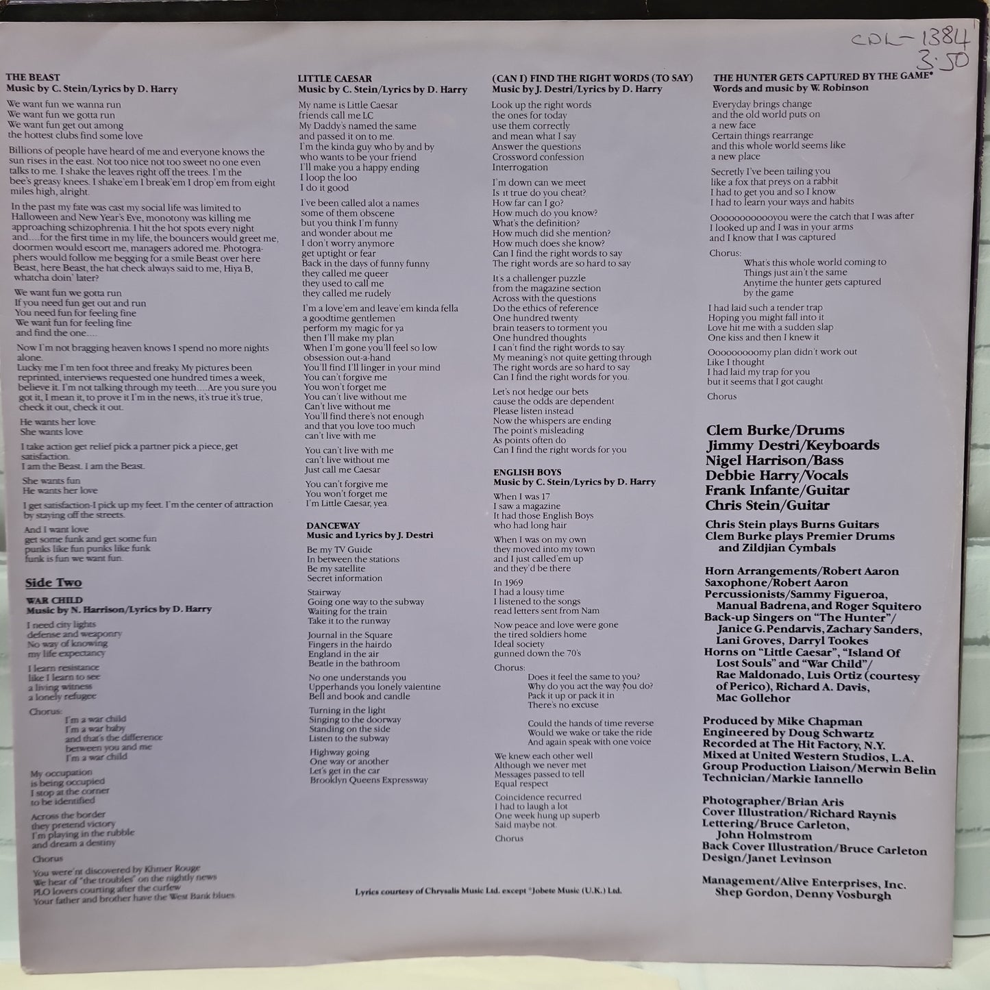 Blondie 'The Hunter' LP 12" Vinyl 1982