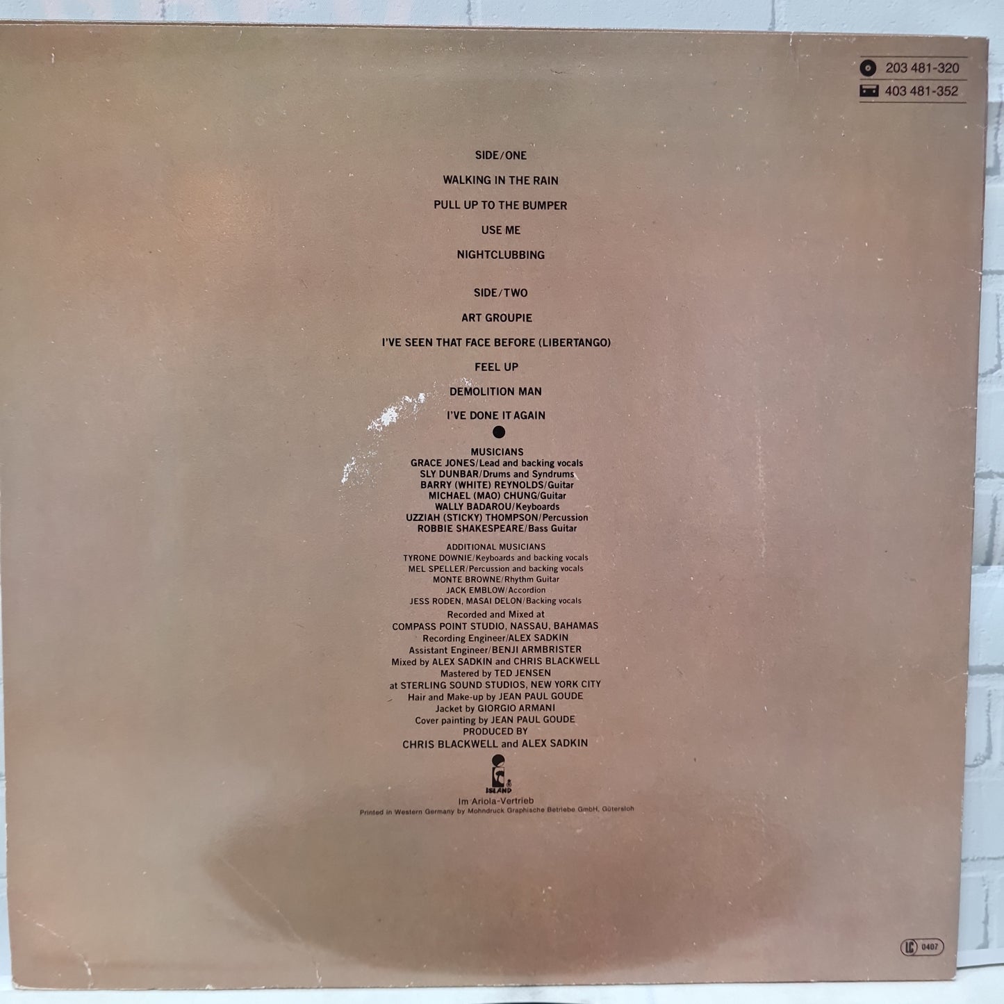 Grace Jones 'Night Clubbing' 12" Vinyl 1981