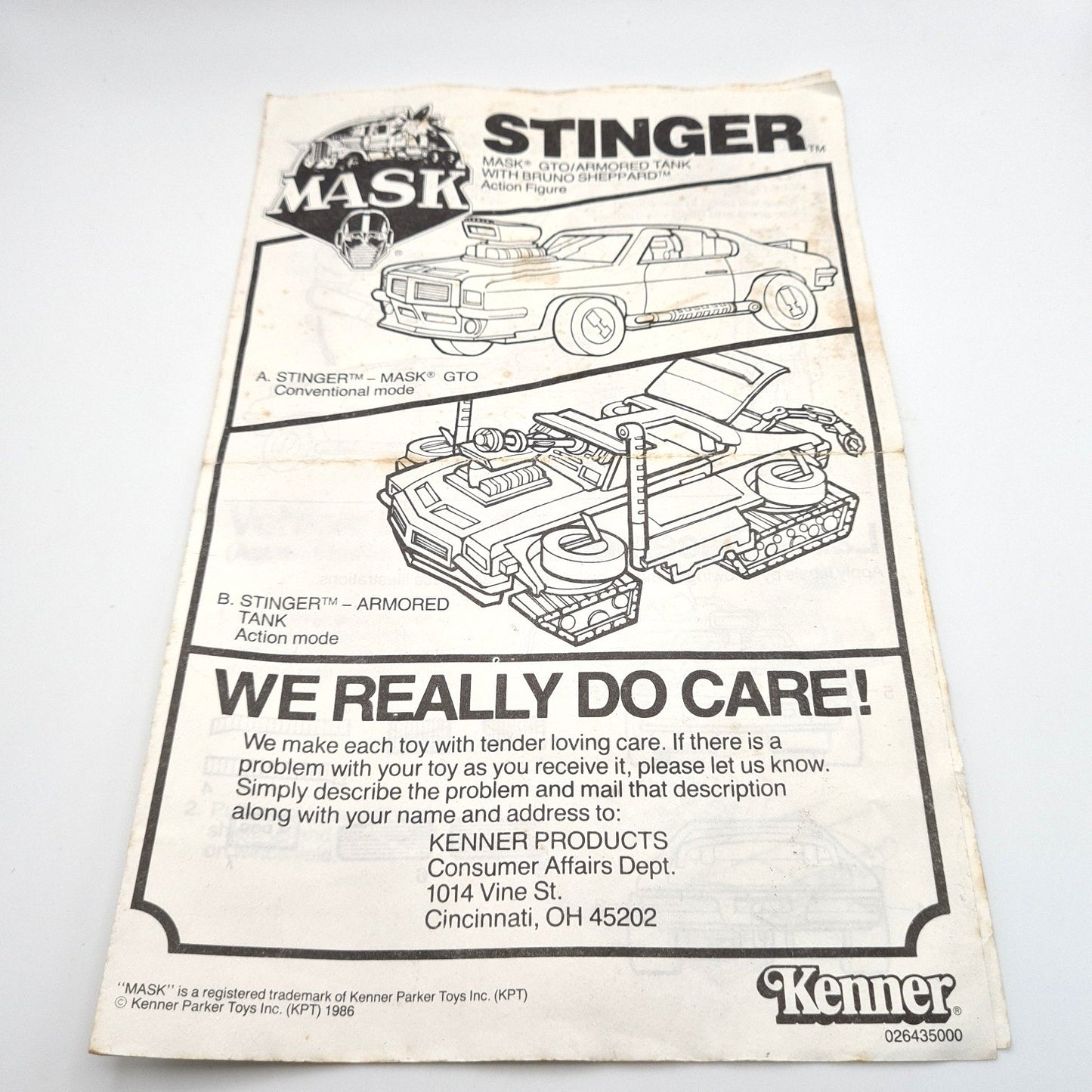 MASK Kenner Stinger Instructions W6