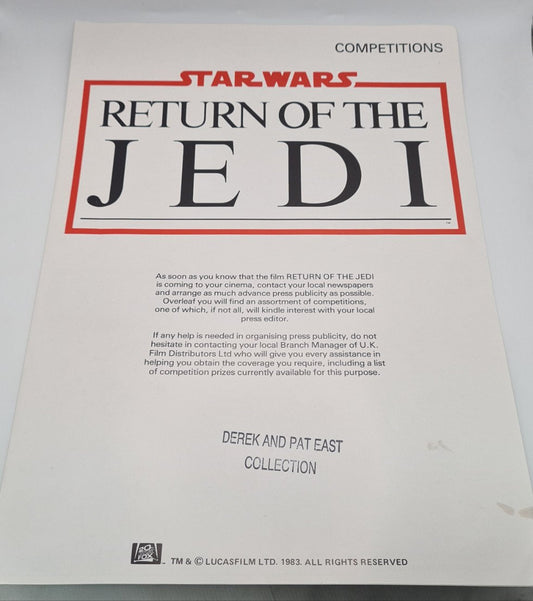 Star Wars 'Return Of The Jedi' 1983 Competitions Leaflet