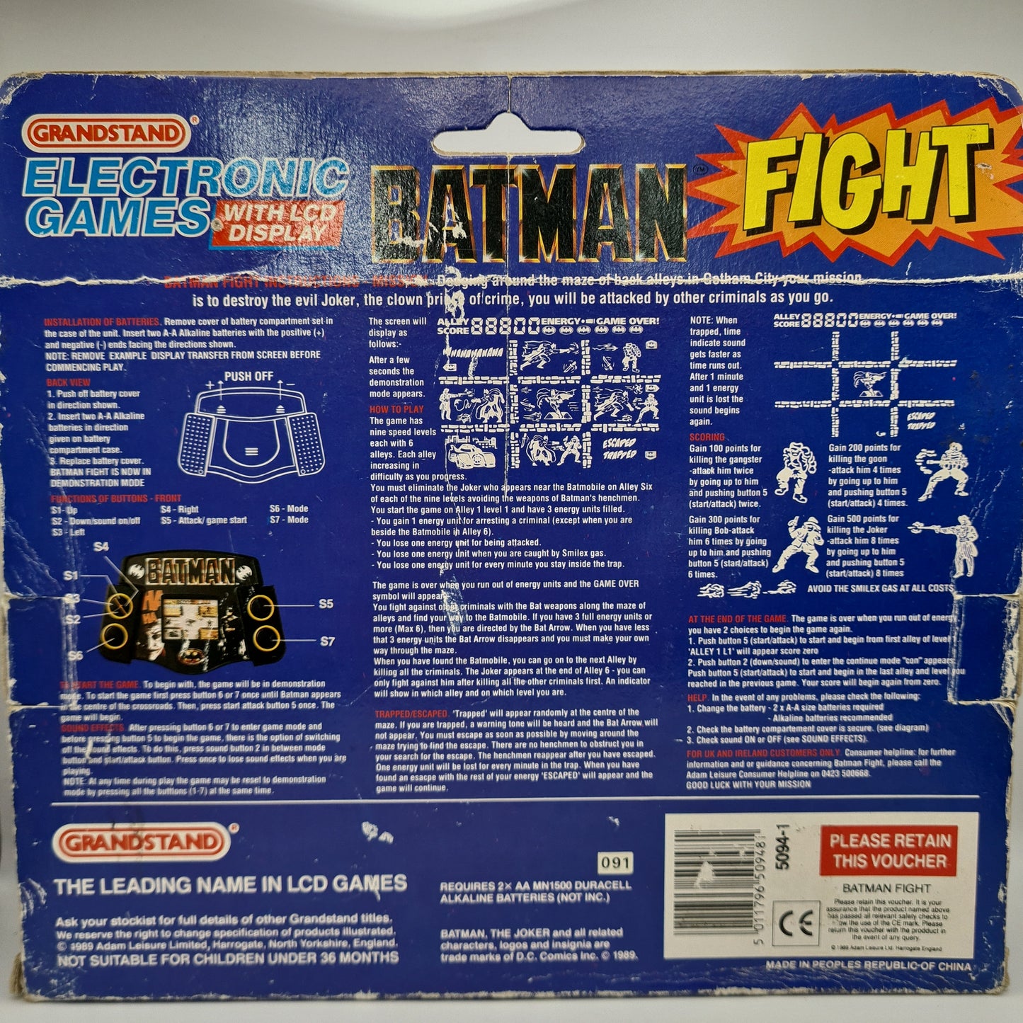 BATMAN Handheld Electronic Game LCD Toy Boxed + Working GRANDSTAND 1989