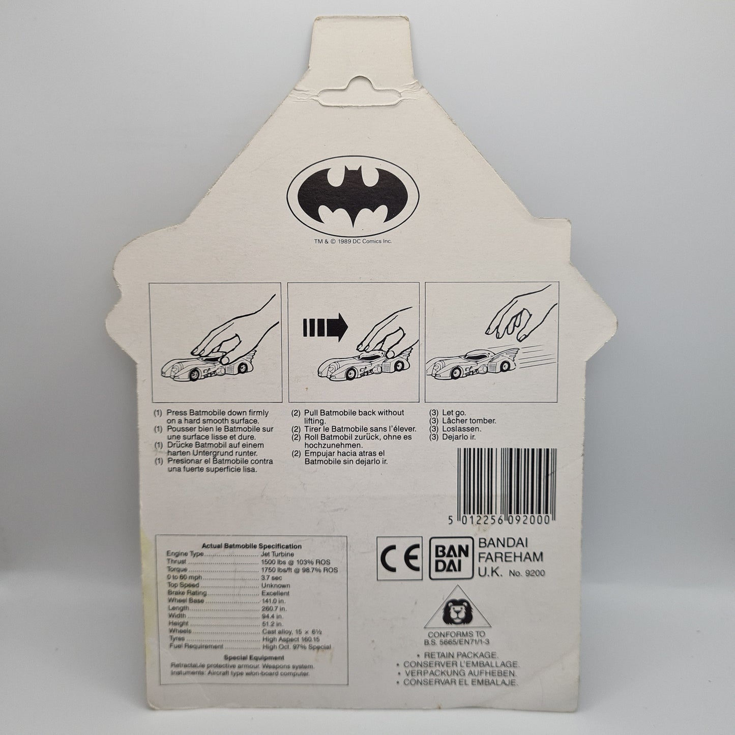 Batman Hi-Speed Motorised BATMOBILE Bandai 1989 80s W4