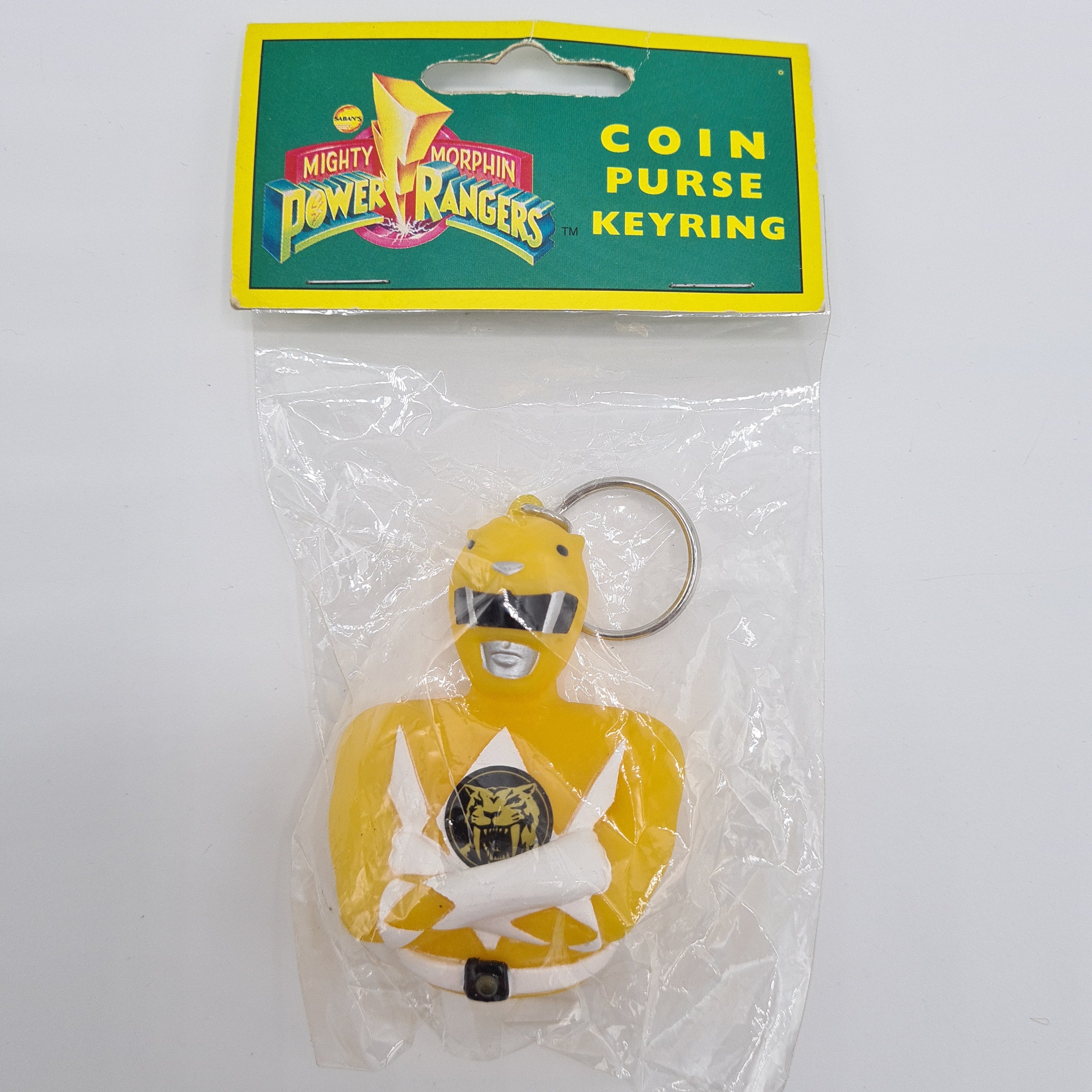 Power Rangers Key Chain Power Rangers 1993 Saban Key Chain Coin Pouch Purse Yellow Sealed 90s ...