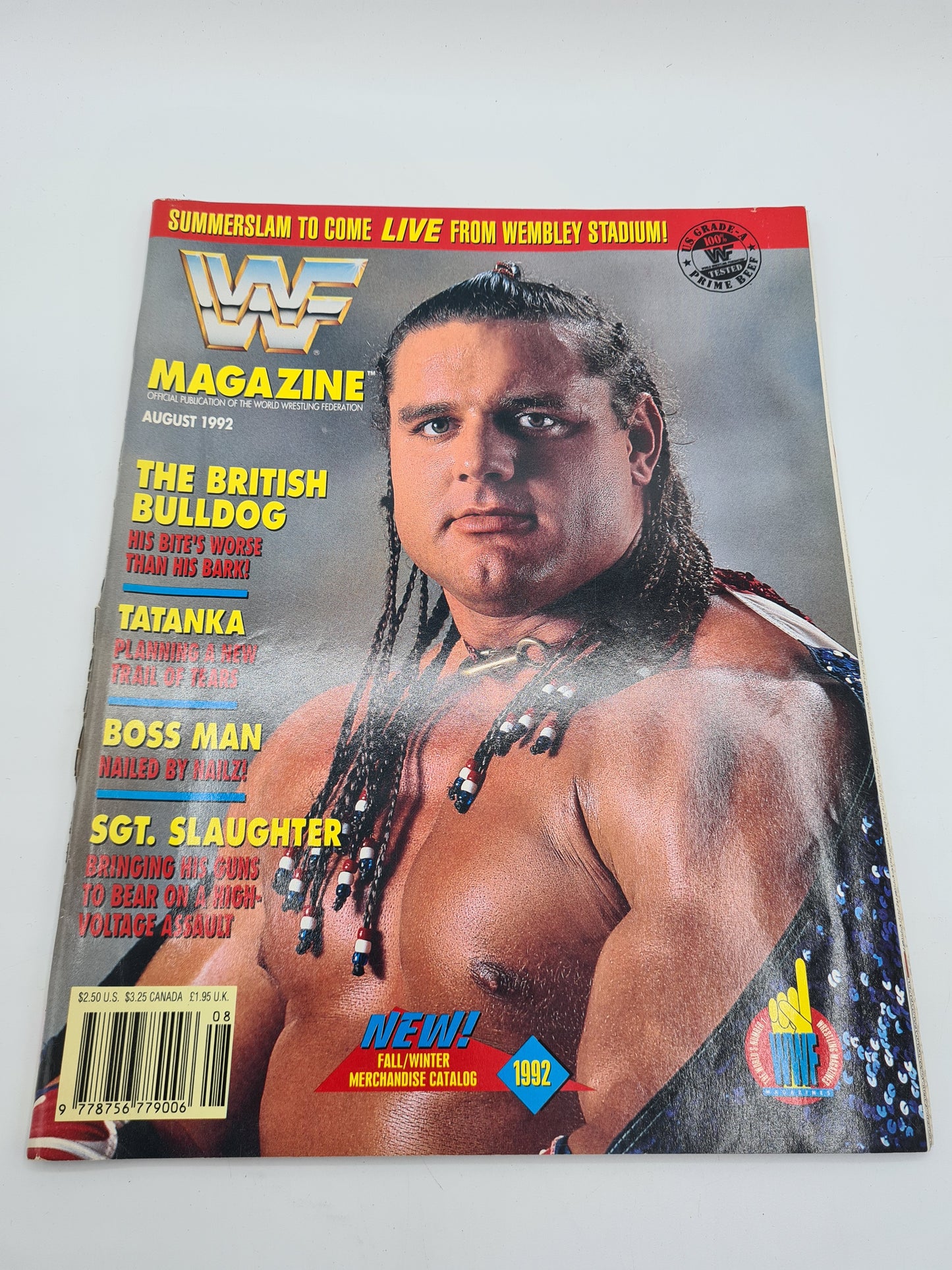 WWF Magazine AUGUST 1992 British Bulldog + Merchandise Catalogue