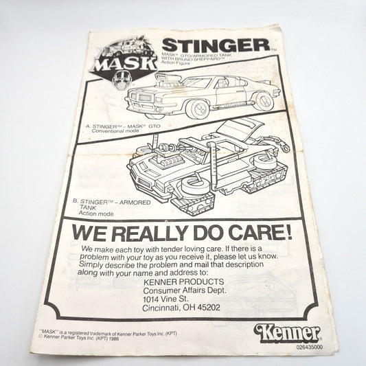 MASK Kenner Stinger Instructions W6